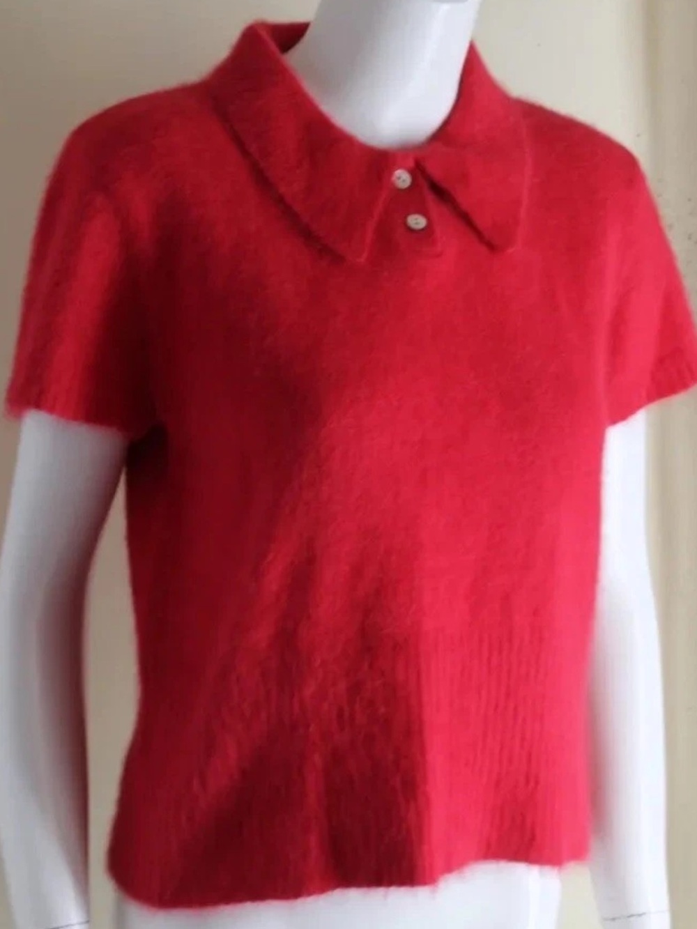 The Limited Angora Rabbit Hair Polo Sweater Women's Size M Fuzzy Soft Red/Pink